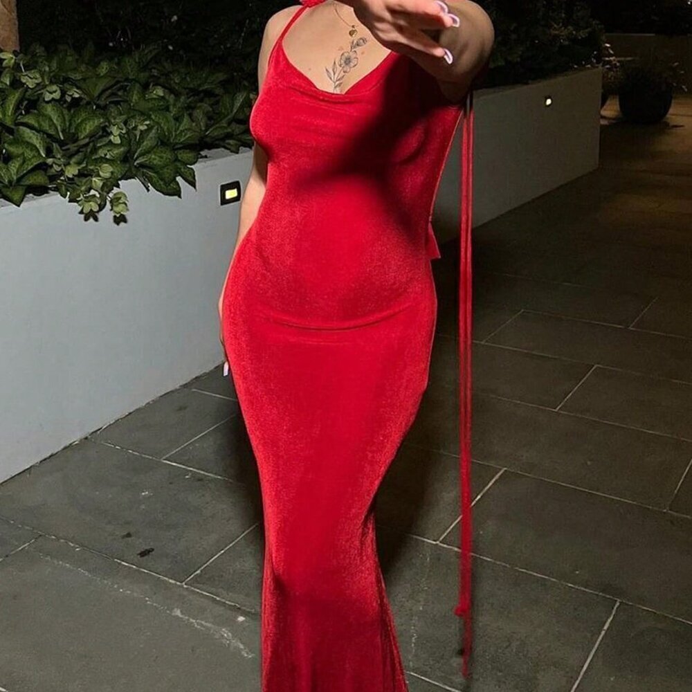 Red Sexy Women's Backless Slip Dress